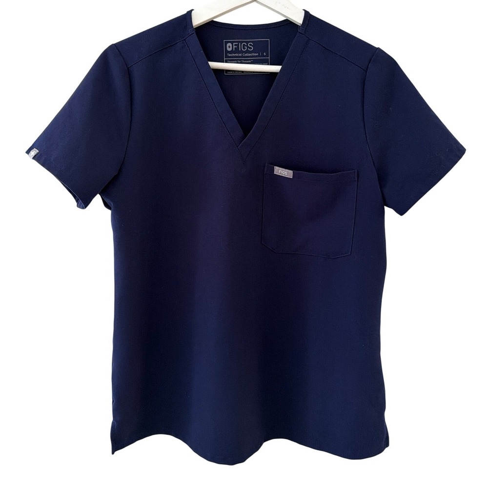 FIGS Catarina One-Pocket Scrub Top Navy Blue V-Neck Technical Collection‎ SMALL